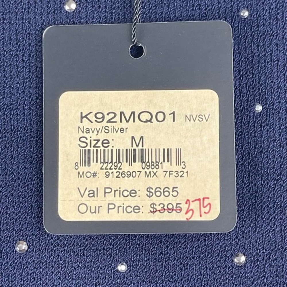St. John Wool Blend Knit Shell Navy Silver Rhinestone Evening Top Quiet Luxury M - Picture 4 of 11